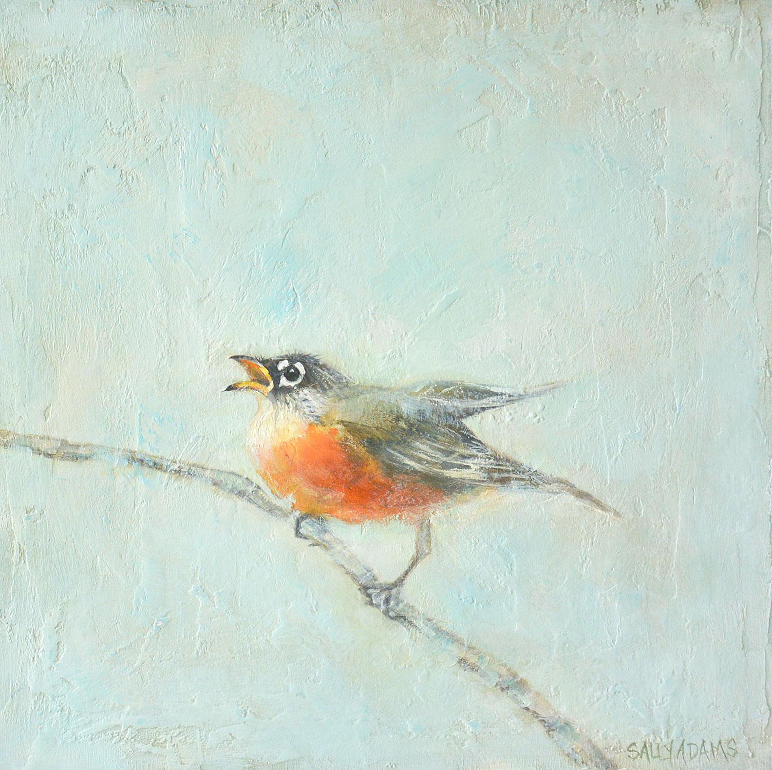 Sally Adams Animal Painting - Baby Robin, Original Painting