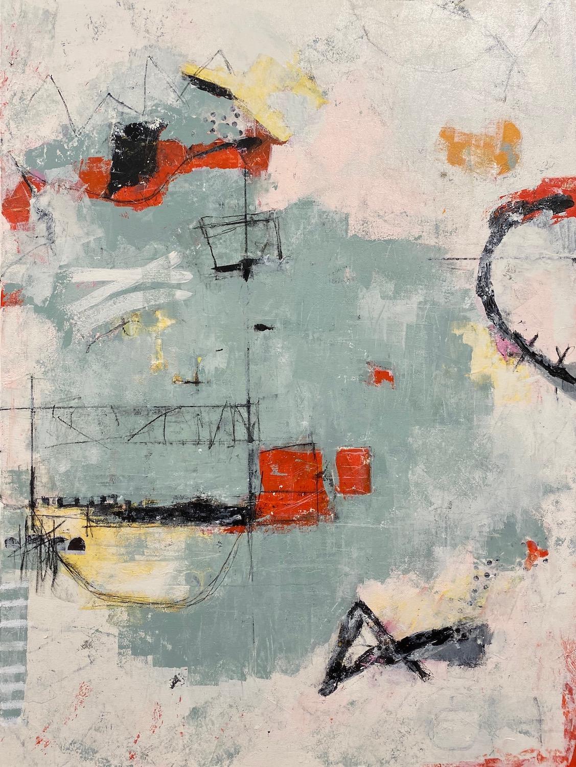 <p>Artist Comments<br />Minimal, modernist composition with bold pops of color and mark making throughout. Shellie says the painting is reflective of the quick movements and characteristics of a bird. "Sensitive scratchings, odd trinkets for nesting