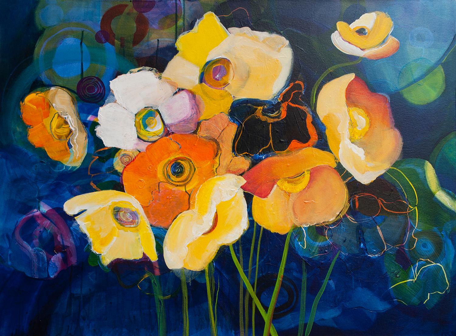 poppies on blue