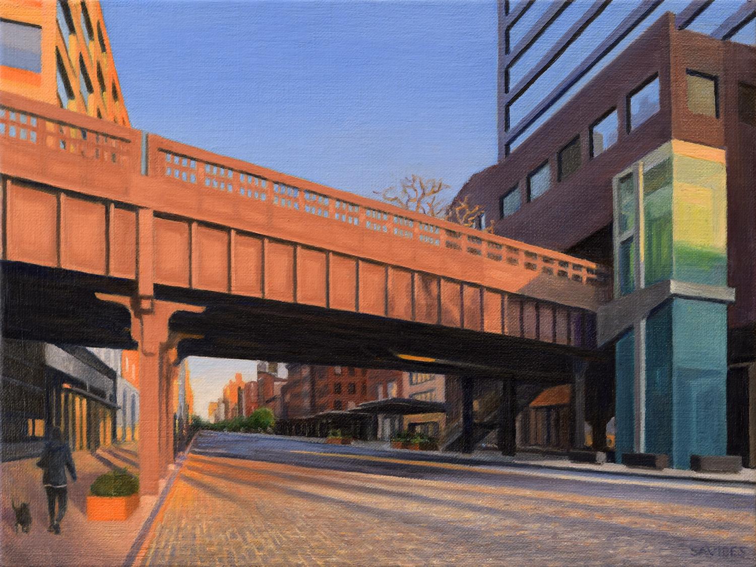 West 14th Street al atardecer, pintura al óleo
