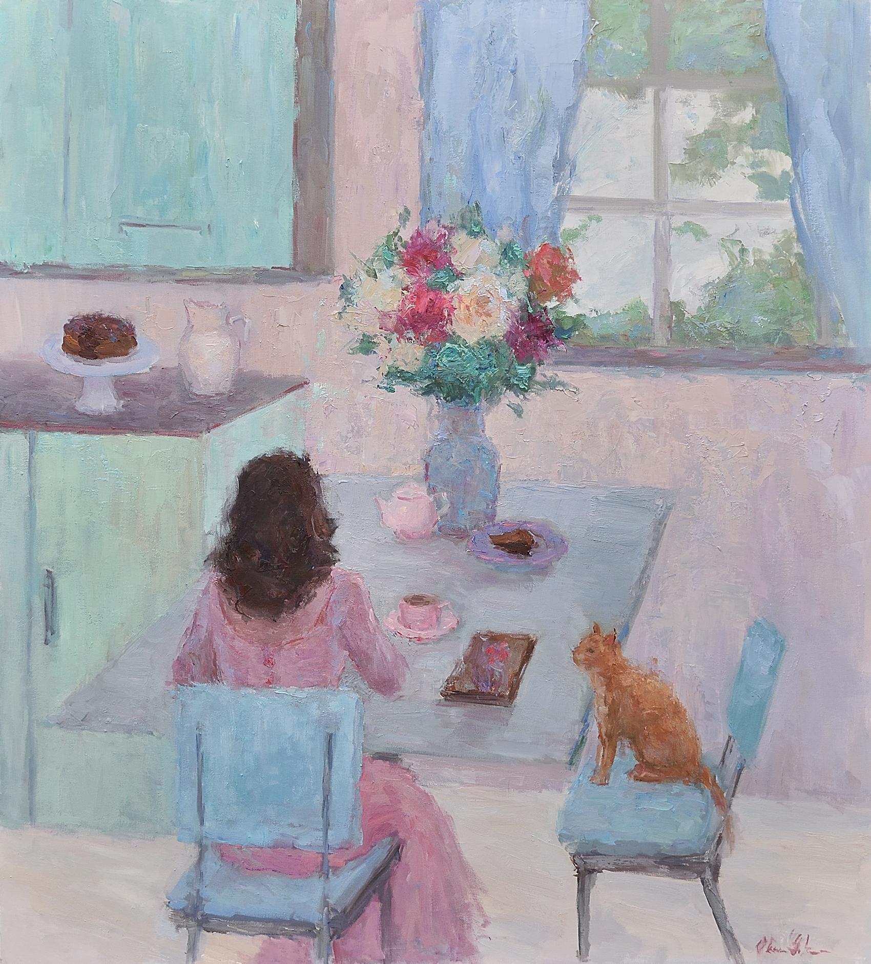 Oksana Johnson Animal Painting - Breakfast for Two, Oil Painting