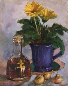 Gerbera Daisies, Onions and Cognac, Oil Painting