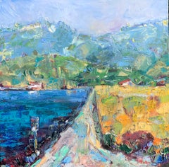 Berkeley Marina Path towards the Hills, Oil Painting