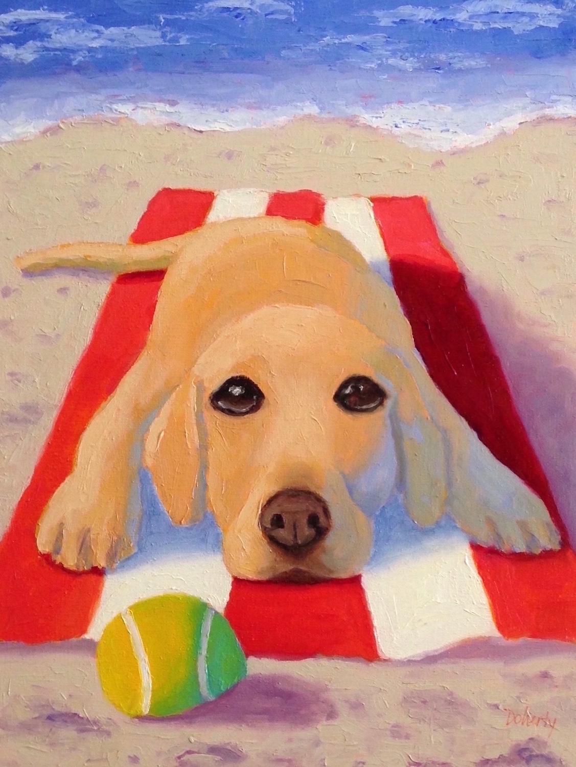 Pat Doherty Animal Painting - Lab at the Beach, Oil Painting