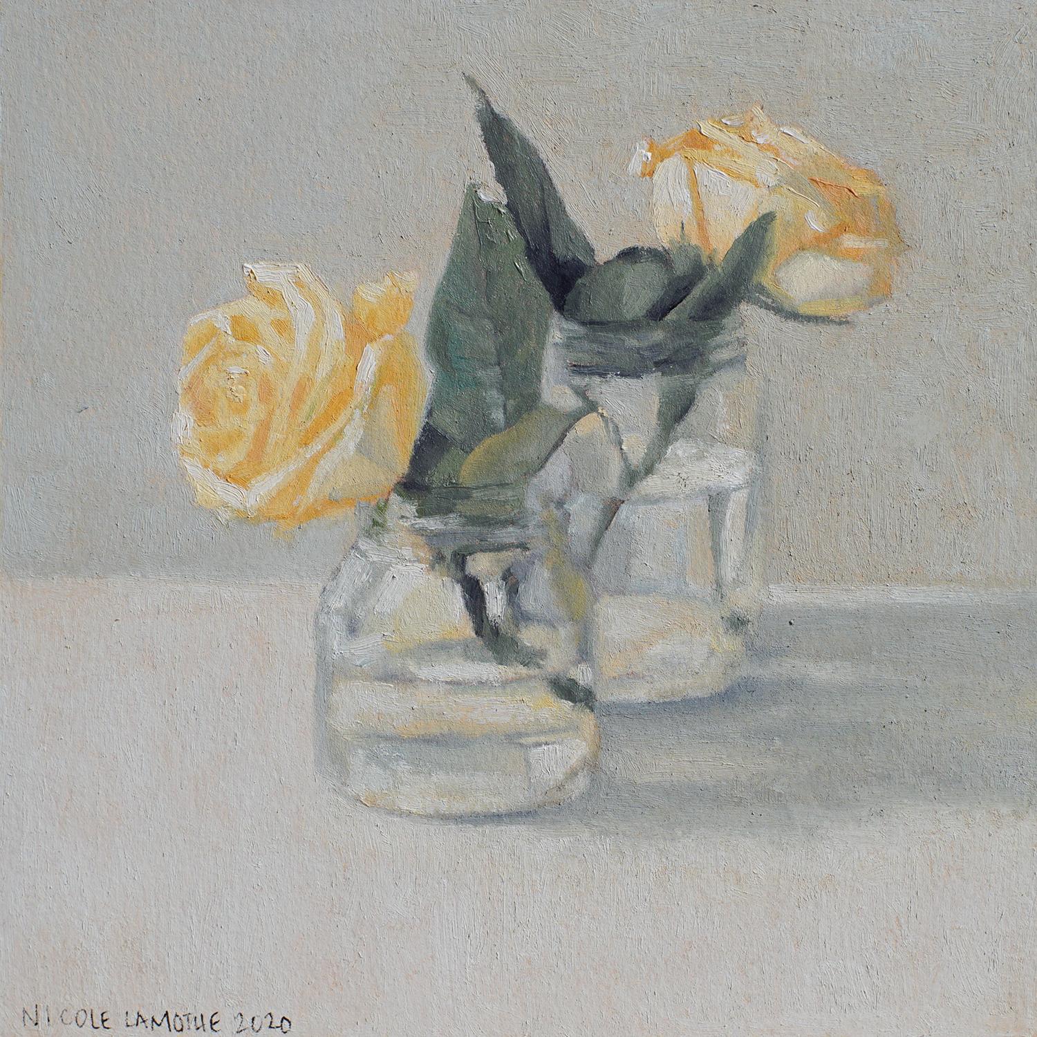 Nicole Lamothe Still-Life Painting - Sunny Yellow Roses, Oil Painting