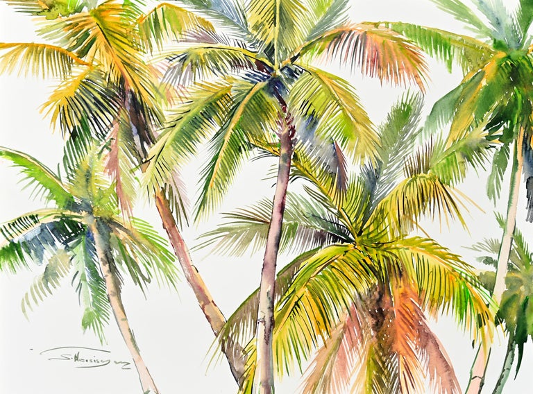 coconut tree watercolor drawing