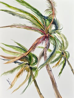 Wind, Coconut Palm Trees (Vertical Composition 1), Original Painting
