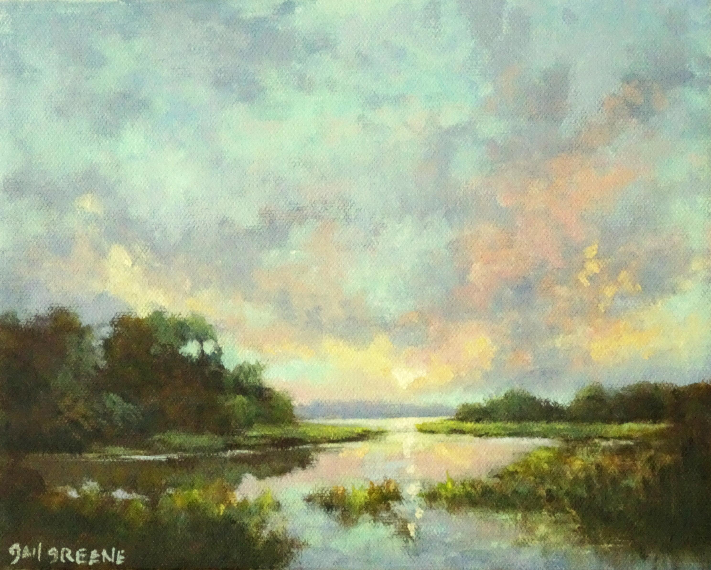Pastel Skies at Sunset, Oil Painting - Art by Gail Greene
