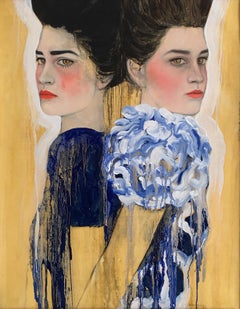 Peinture à l'huile "Femmes en bleu",