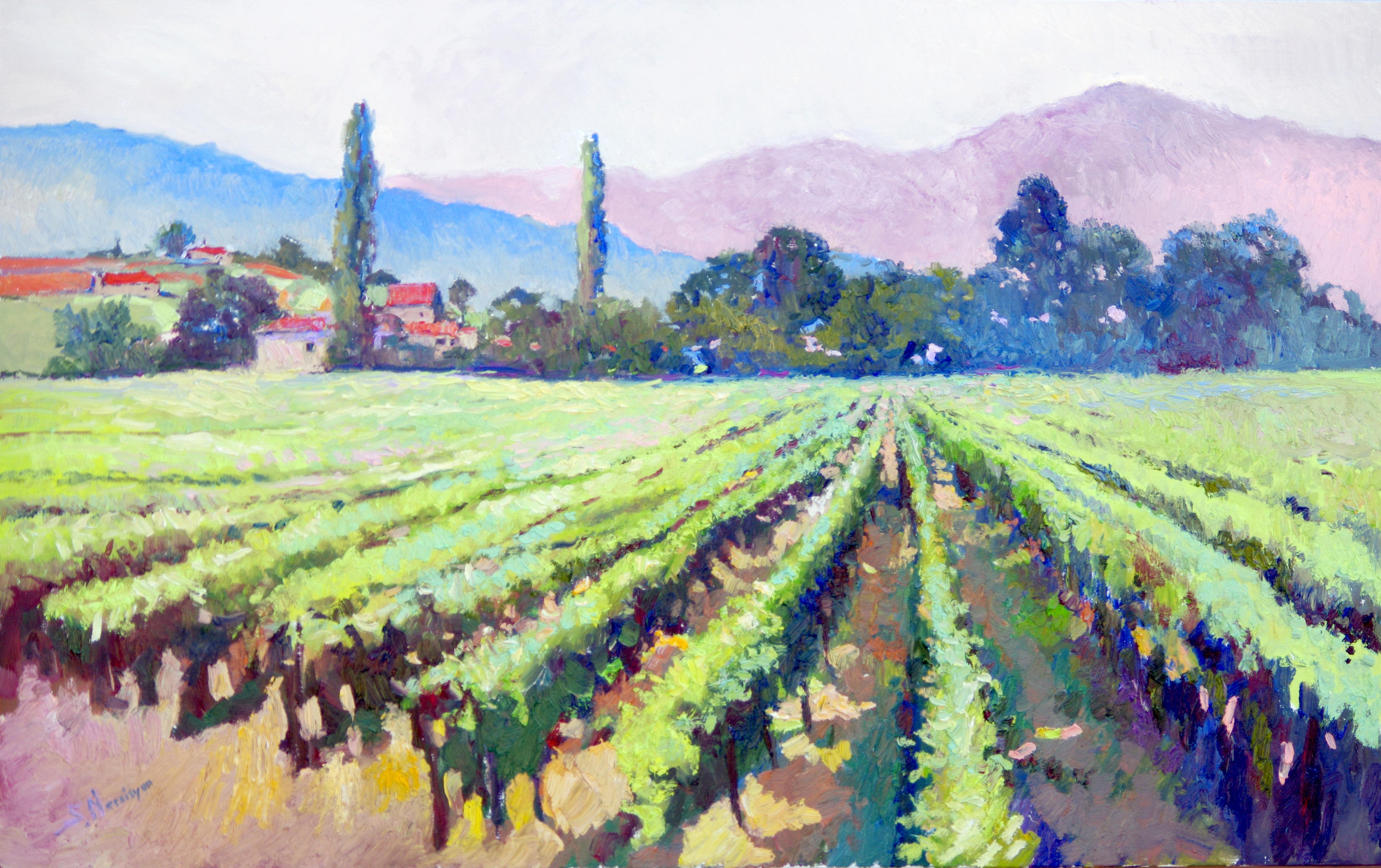 Vineyards, Early Summer Morning, California, Oil Painting - Art by Suren Nersisyan