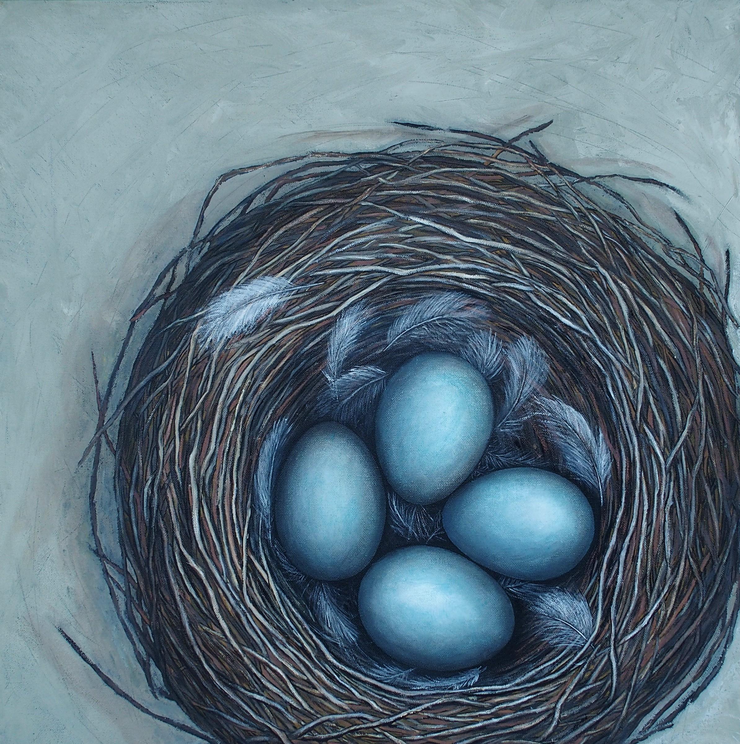 Jennifer Ross Animal Painting - How To Feather Your Nest, Oil Painting
