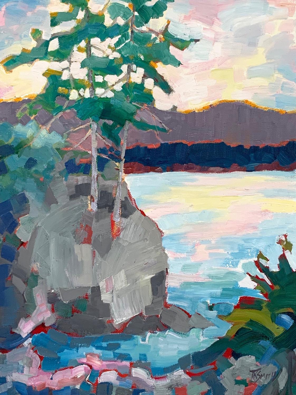 Teresa Smith Landscape Painting - Gray Rock with Red, Oil Painting