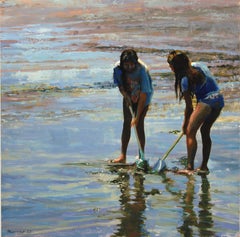Digging at Low Tide, Oil Painting
