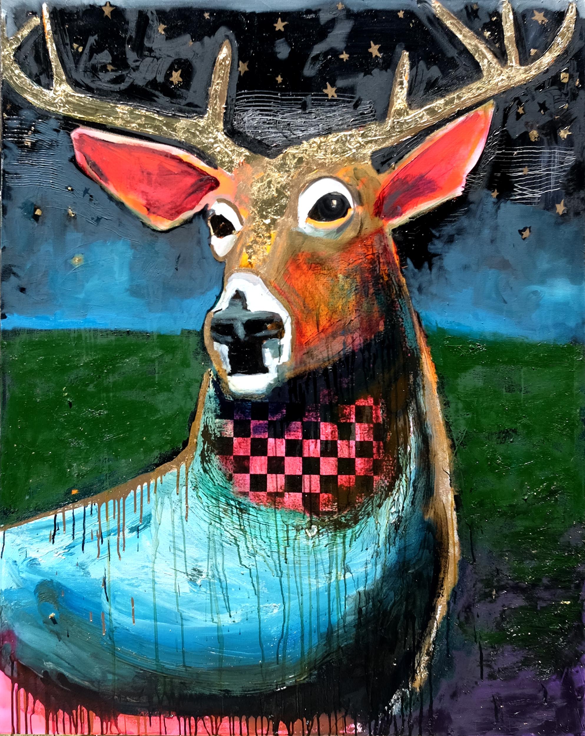 Night Deer, Original Painting - Mixed Media Art by Scott Dykema