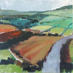 Fields and Highway, England, Original Painting