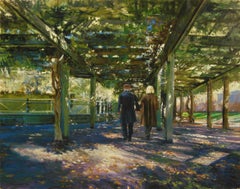 Walking under the Wisteria Pergola, Oil Painting