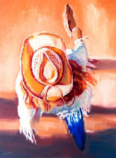 Cowgirl on Pueblo Riverwalk, Oil Painting