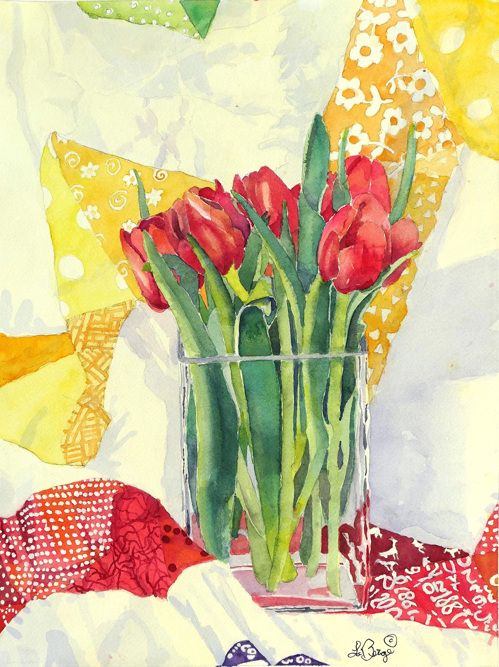 Nancy LaBerge Muren Still-Life - Tulip Friends in a Vase, Original Painting