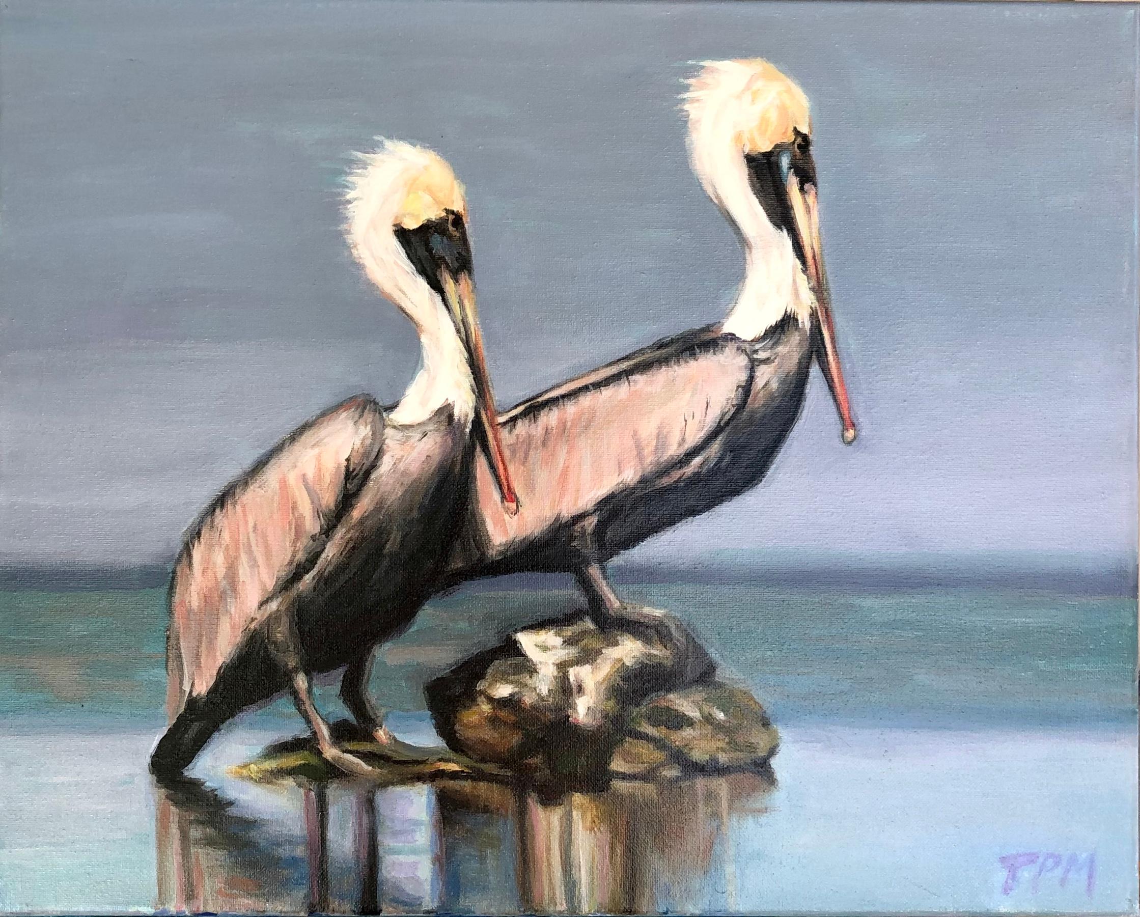 Tom Manziano Animal Painting - Pelican Partners, Original Painting