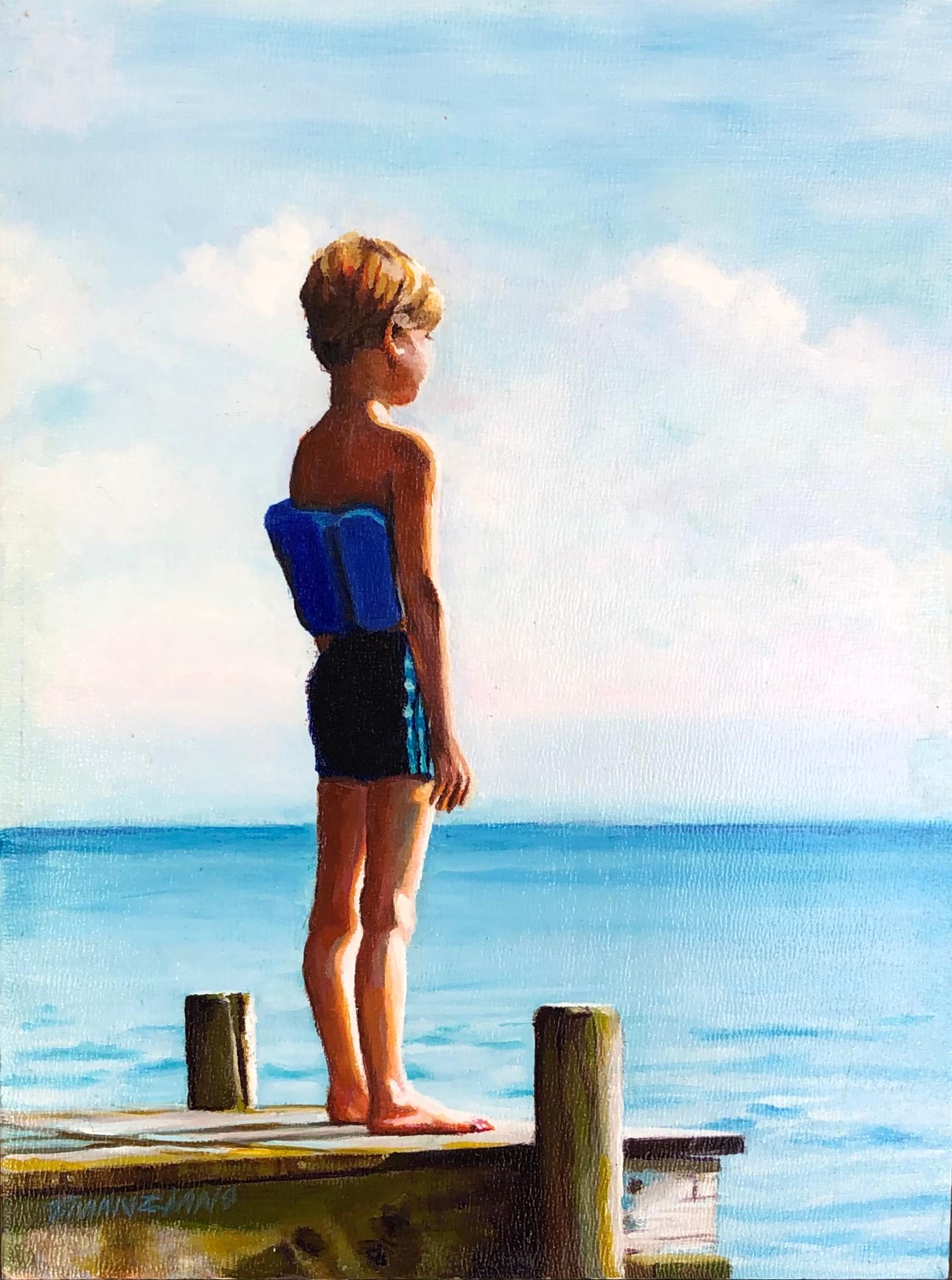 Tom Manziano Figurative Painting - Dive Contemplation, Original Painting