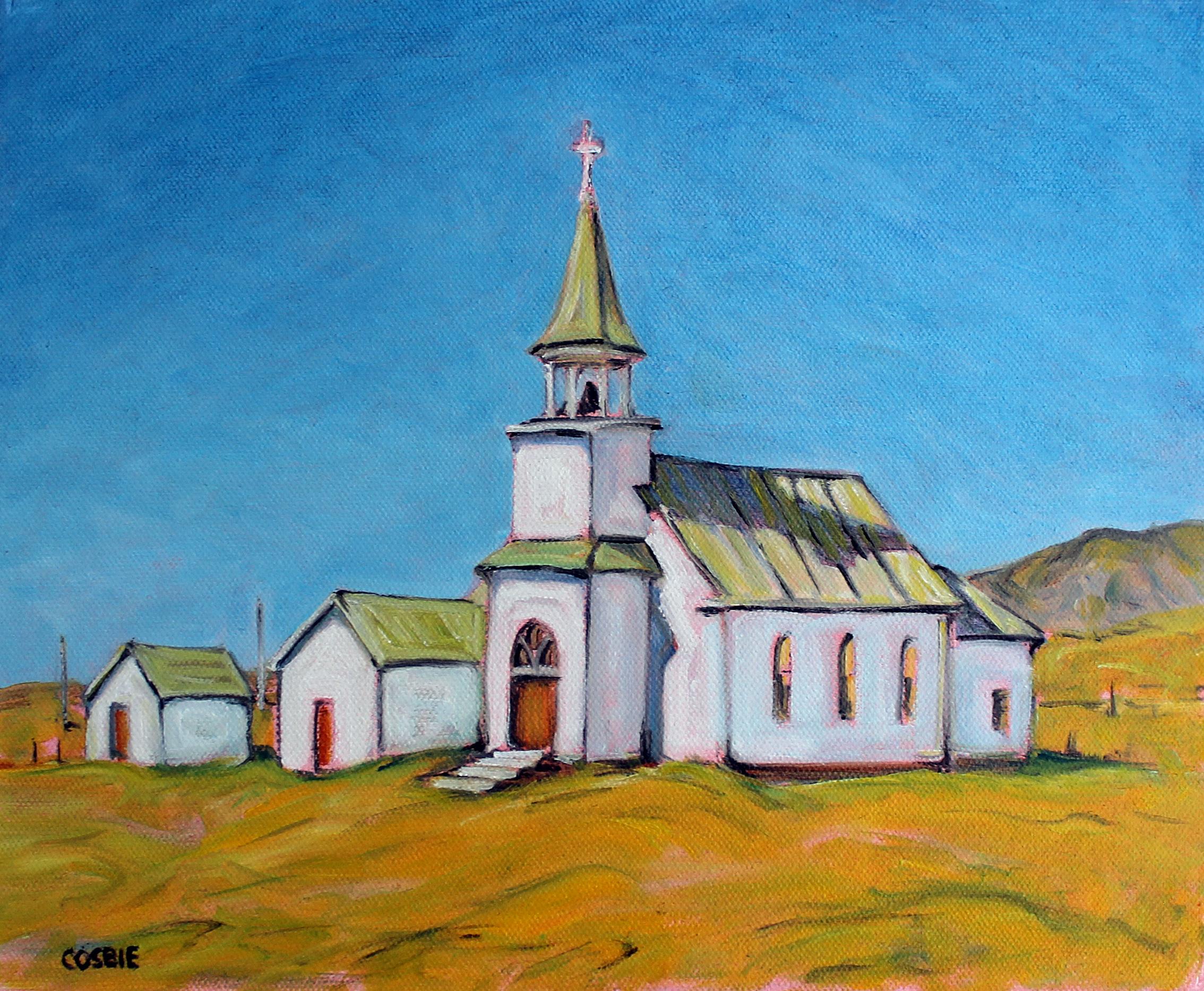 Doug Cosbie Interior Painting - Old Lutheran Church, Melville, Montana, Oil Painting