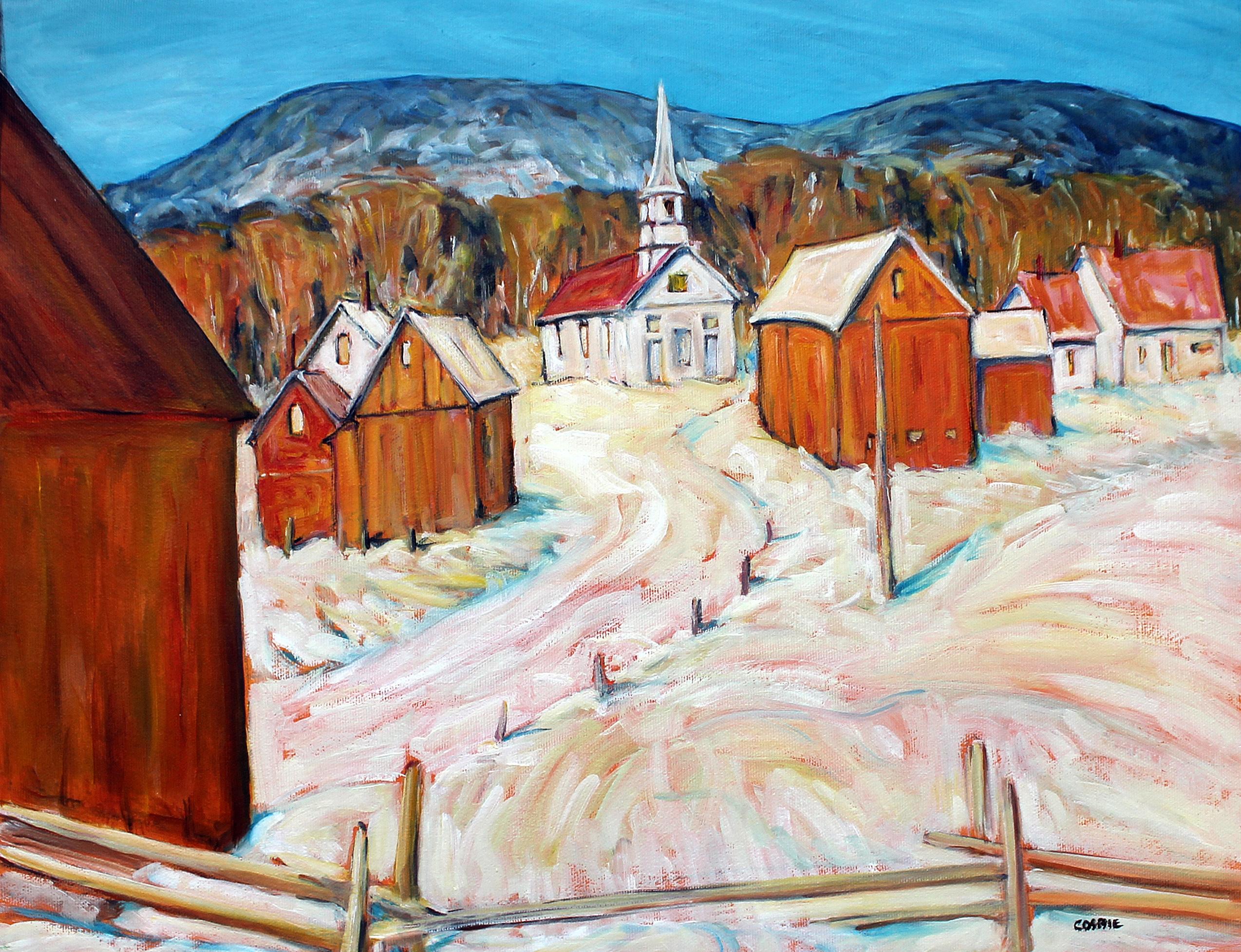 Doug Cosbie Landscape Painting - Waits River Church, Vermont, Oil Painting
