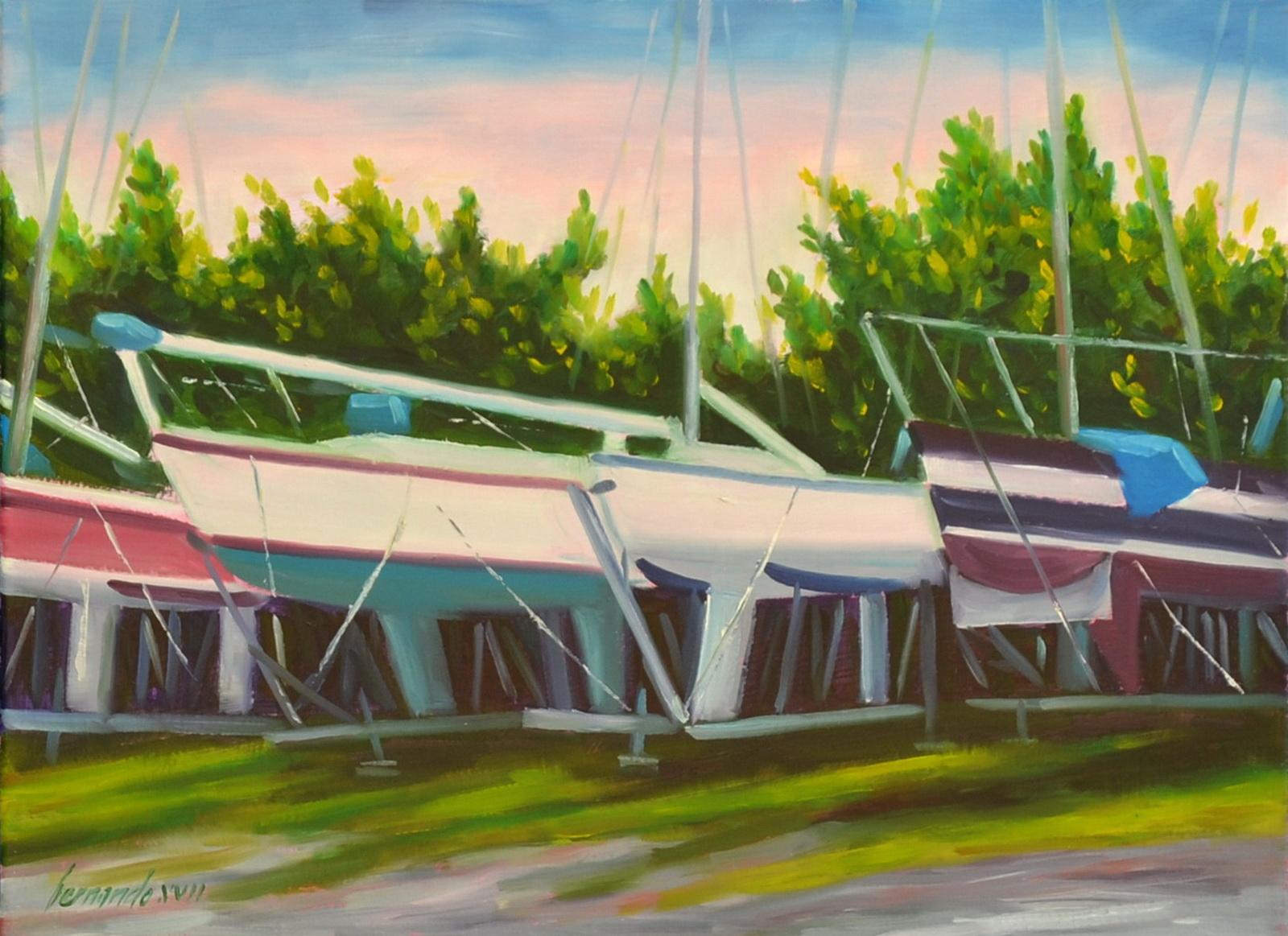 Fernando Soler Landscape Painting - City Boat Yard, Oil Painting