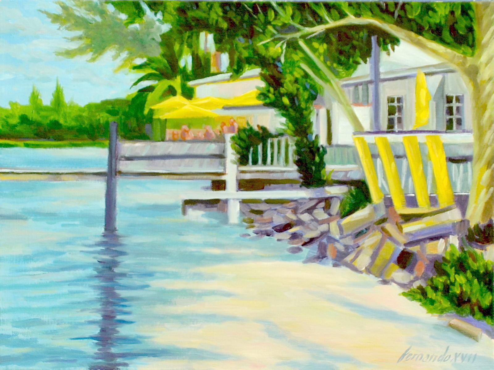 Fernando Soler Landscape Painting - City Island Bait Shop, Oil Painting