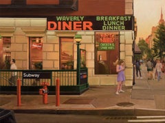 Waverly Diner at Sunset, Oil Painting