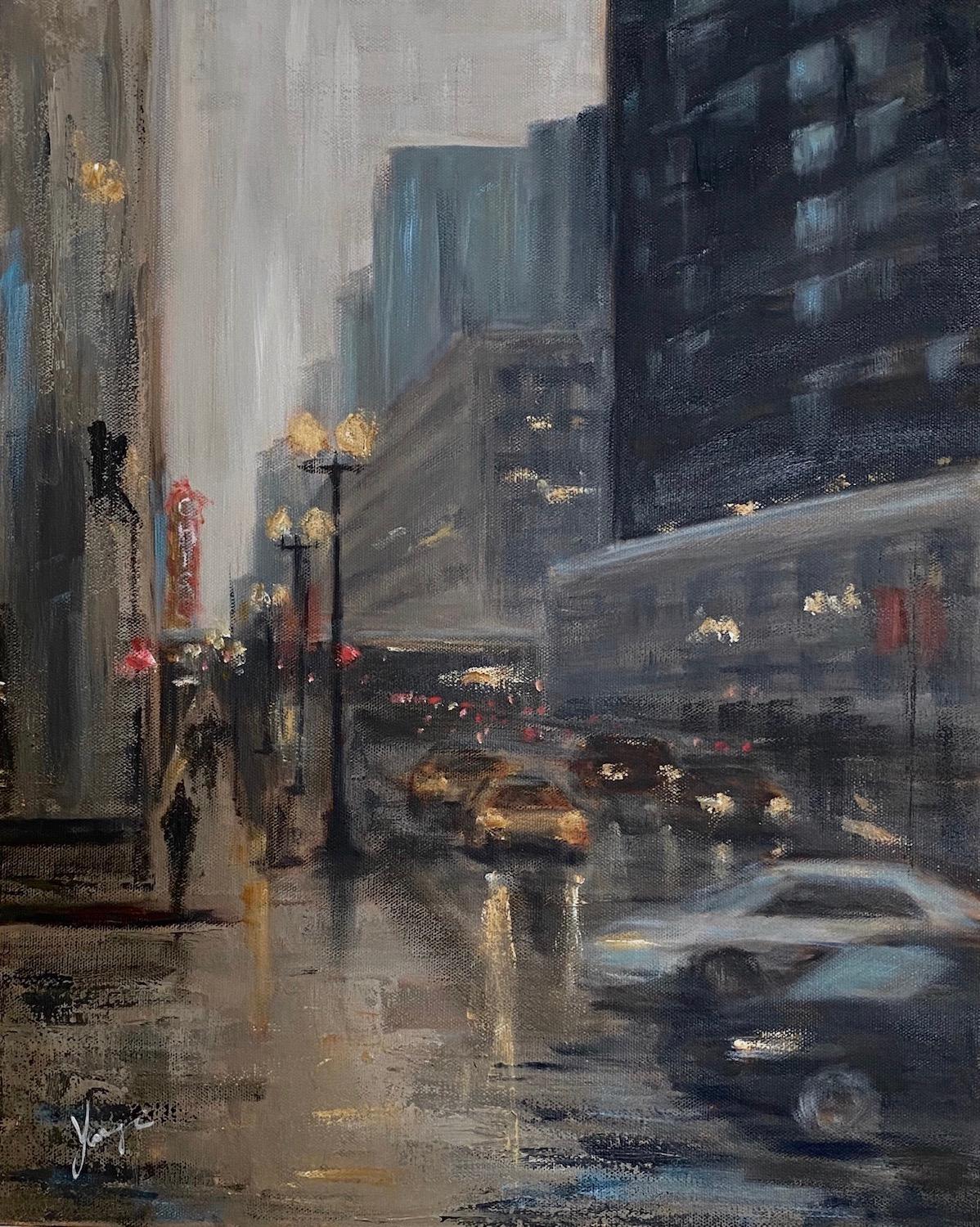 State Street at Dusk, Oil Painting