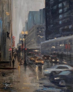 Calle State al atardecer, Pintura al óleo