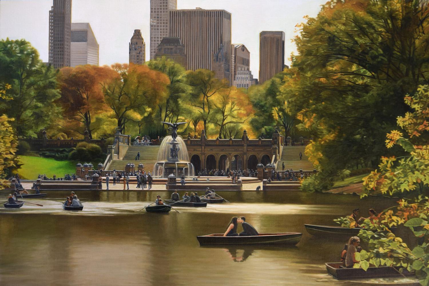 Central Park - Bethesda Terrace in Autumn, Oil Painting