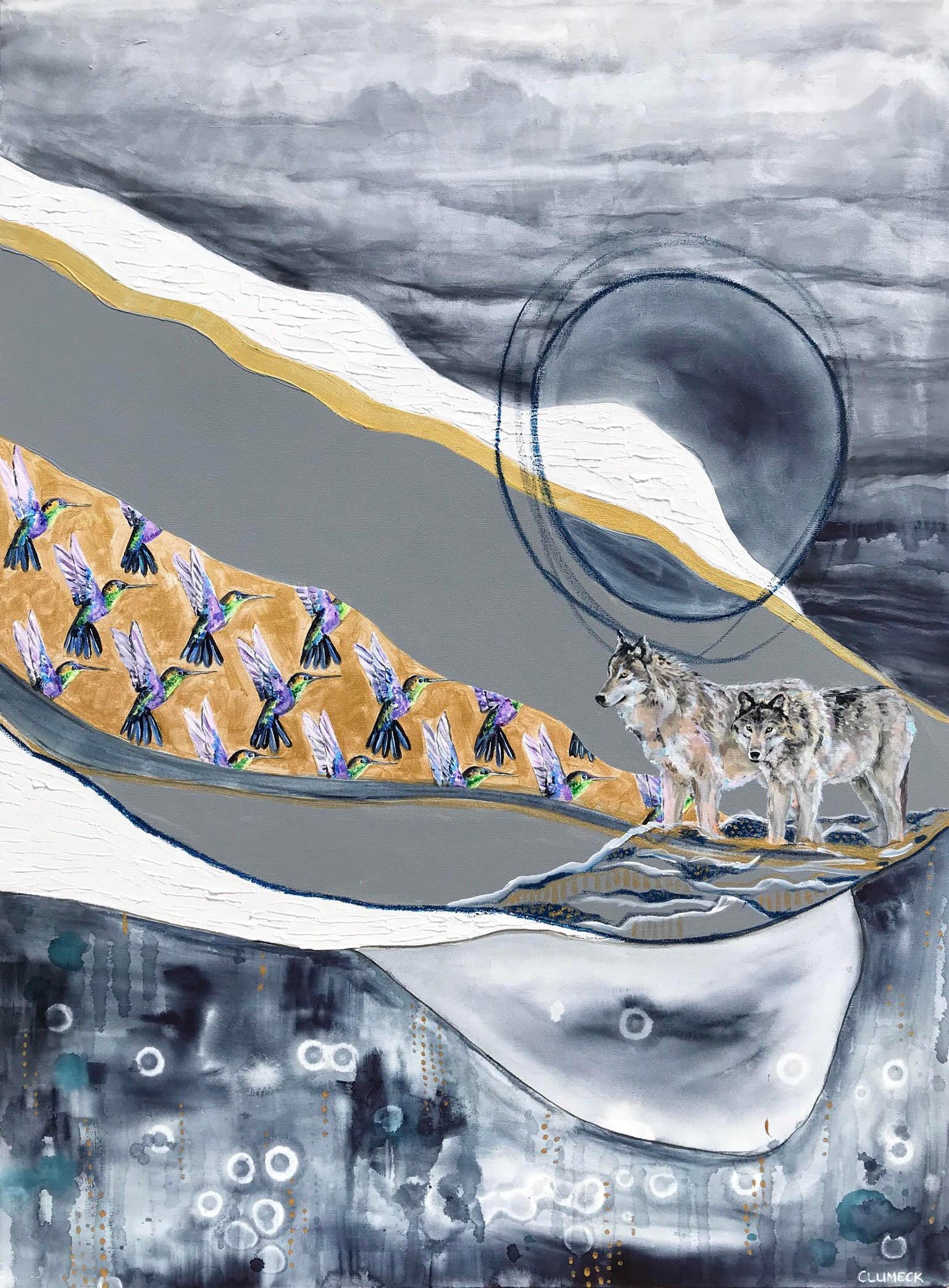 The Mountains between Us, Originalgemälde – Mixed Media Art von Alana Clumeck