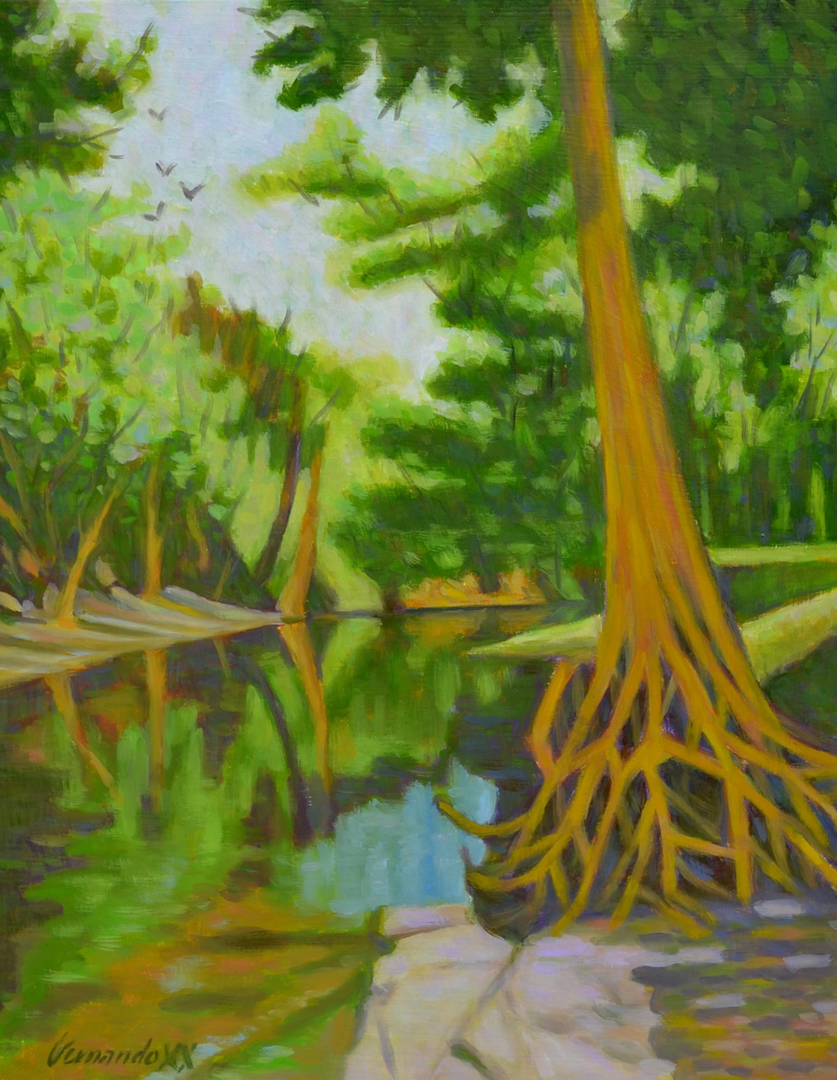 Alte Zypresse, Ölgemälde – Art von Fernando Soler