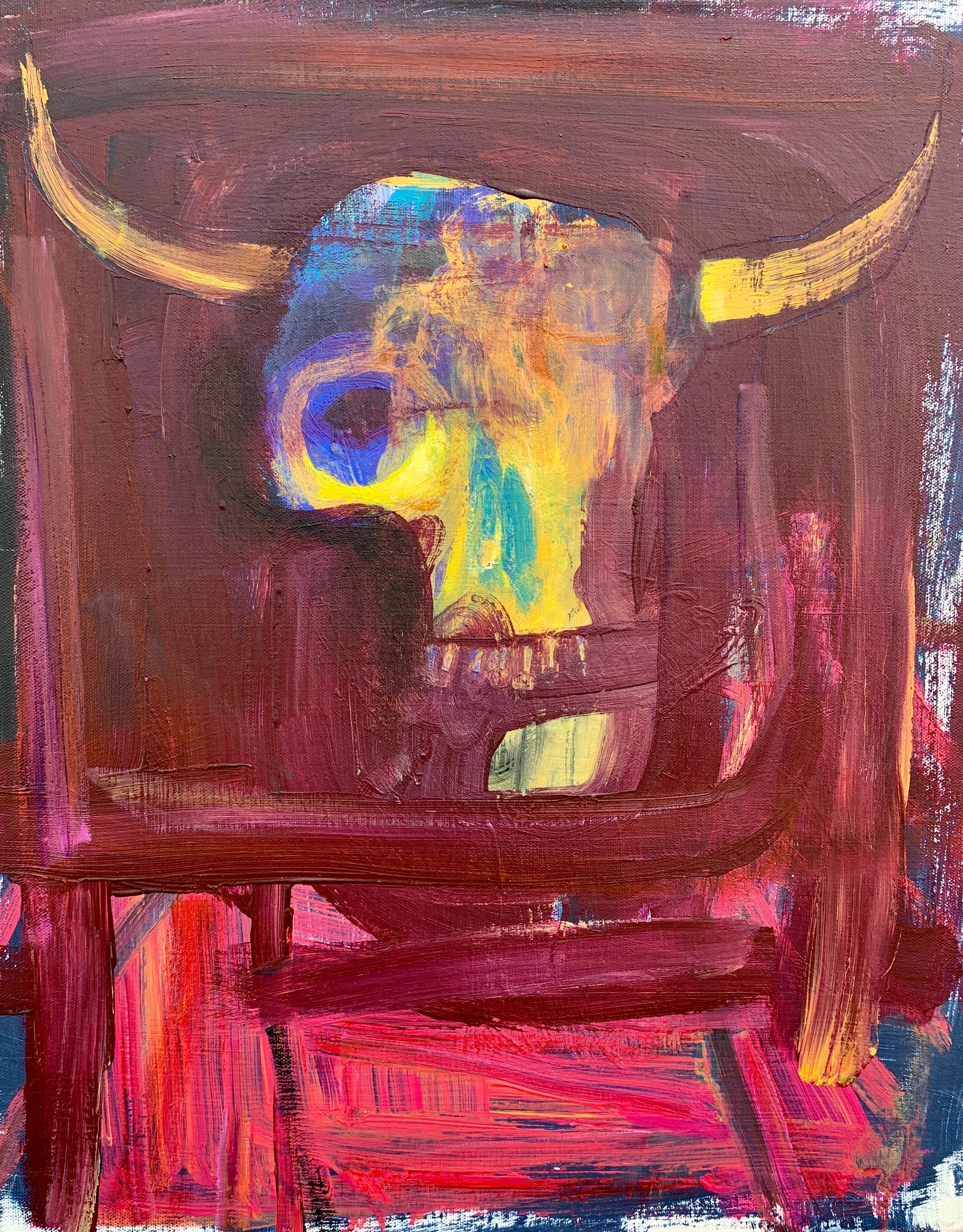 Cow Skull Sunset, Original Painting - Art by Damian Gomes