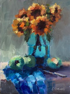 Sunflowers and Green Apples, Oil Painting