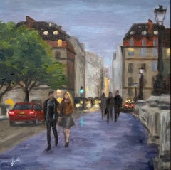 Evening Date by Seine, Oil Painting