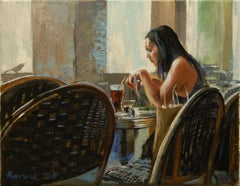 A Break from Shopping, Oil Painting