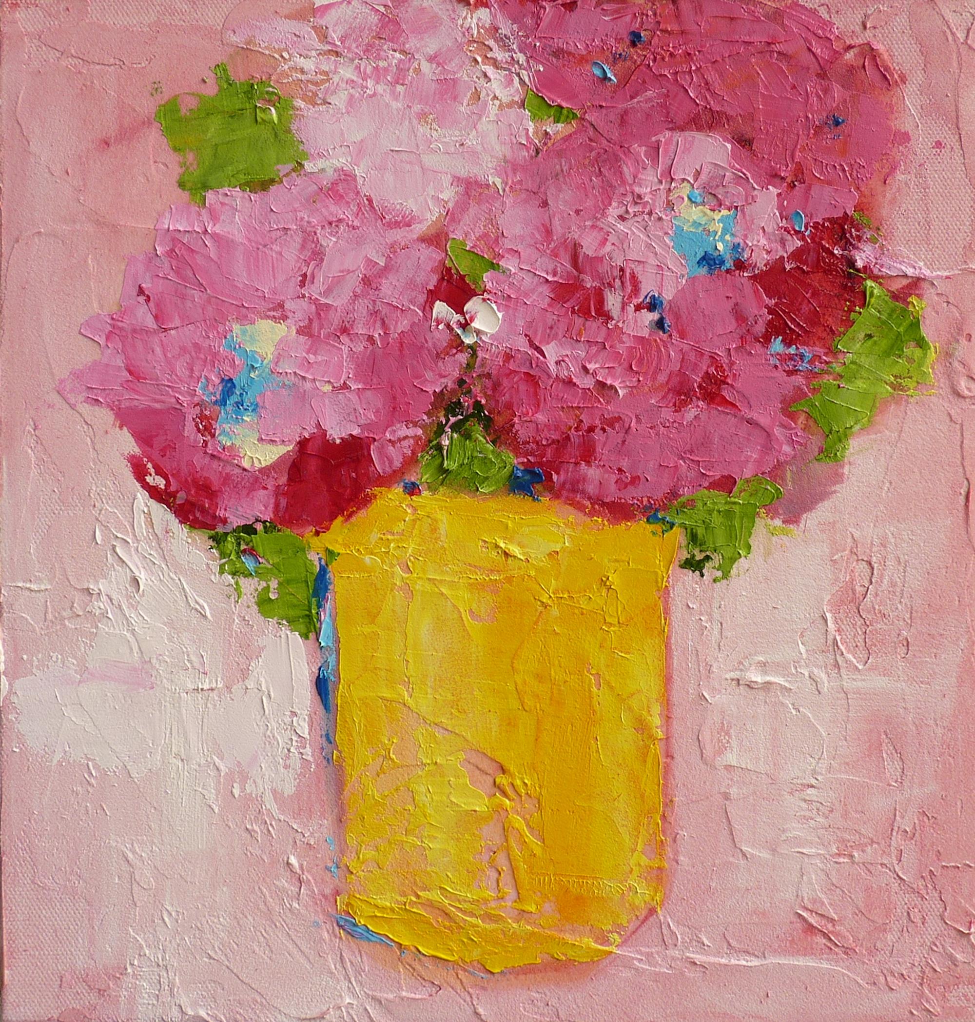 Peinture à l'huile rose pâle - Art de Judy Mackey