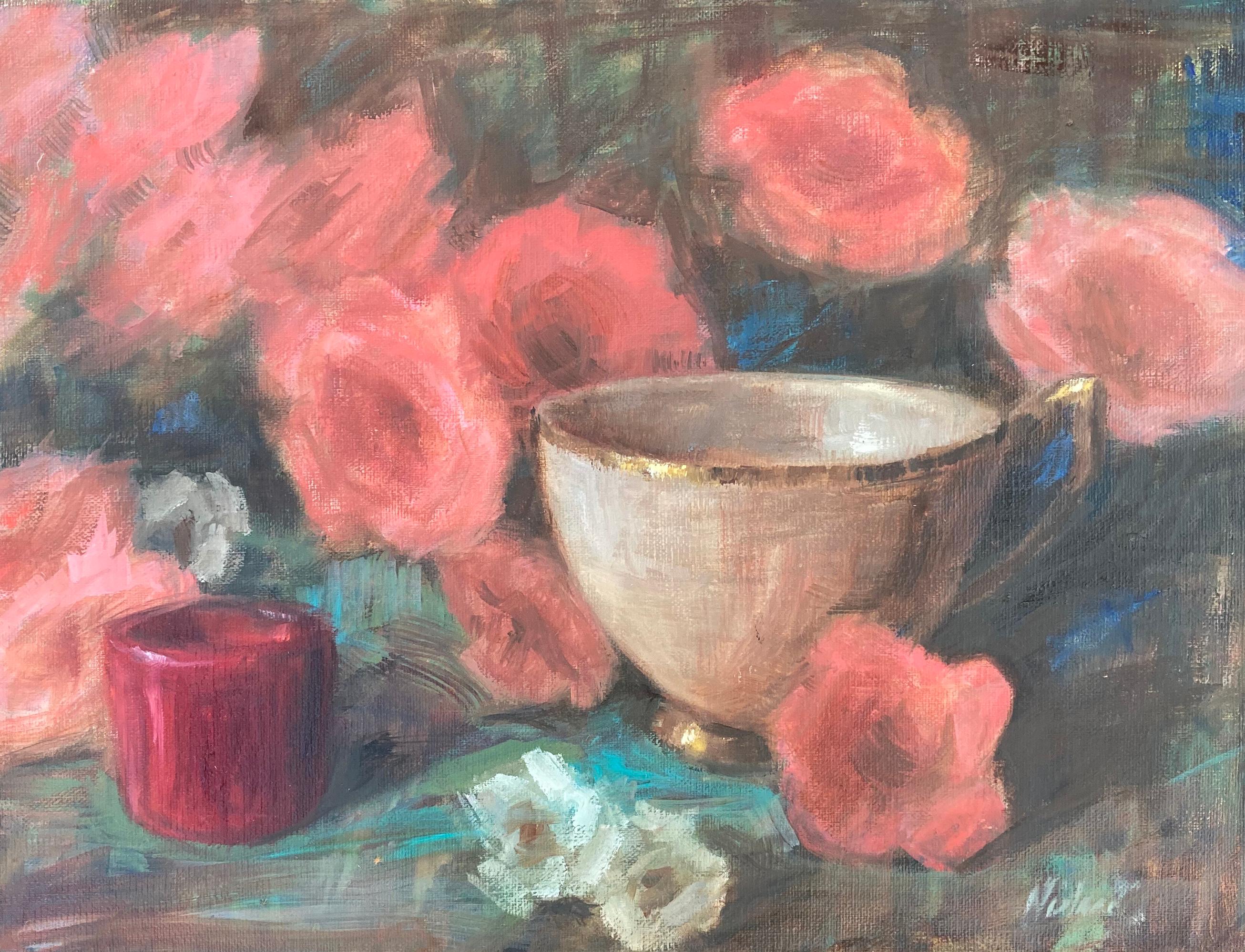 Lisa Nielsen Still-Life Painting - Red, Pink and Aqua, Oil Painting