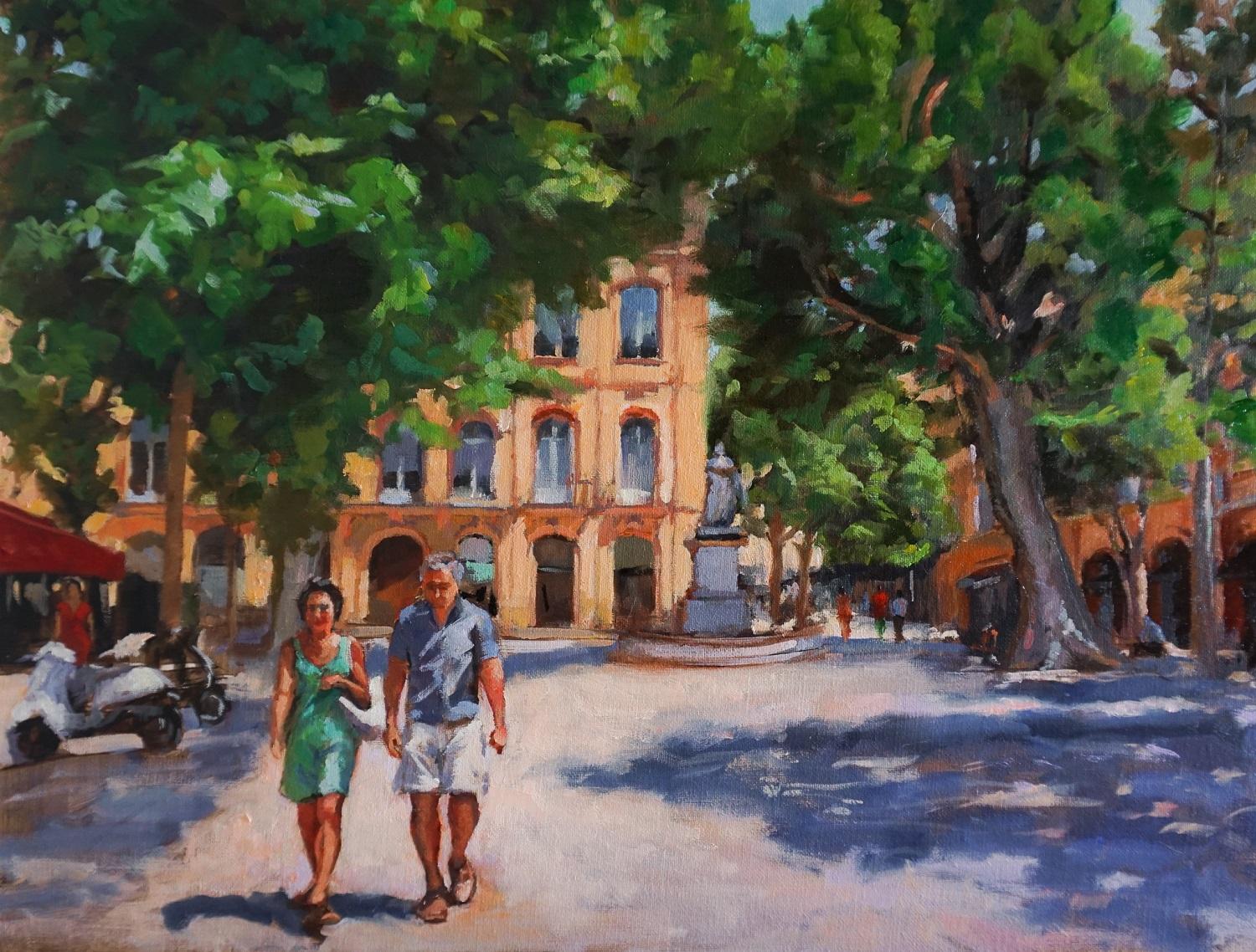 Jonelle Summerfield Figurative Painting - Afternoon Stroll in Provence, Oil Painting