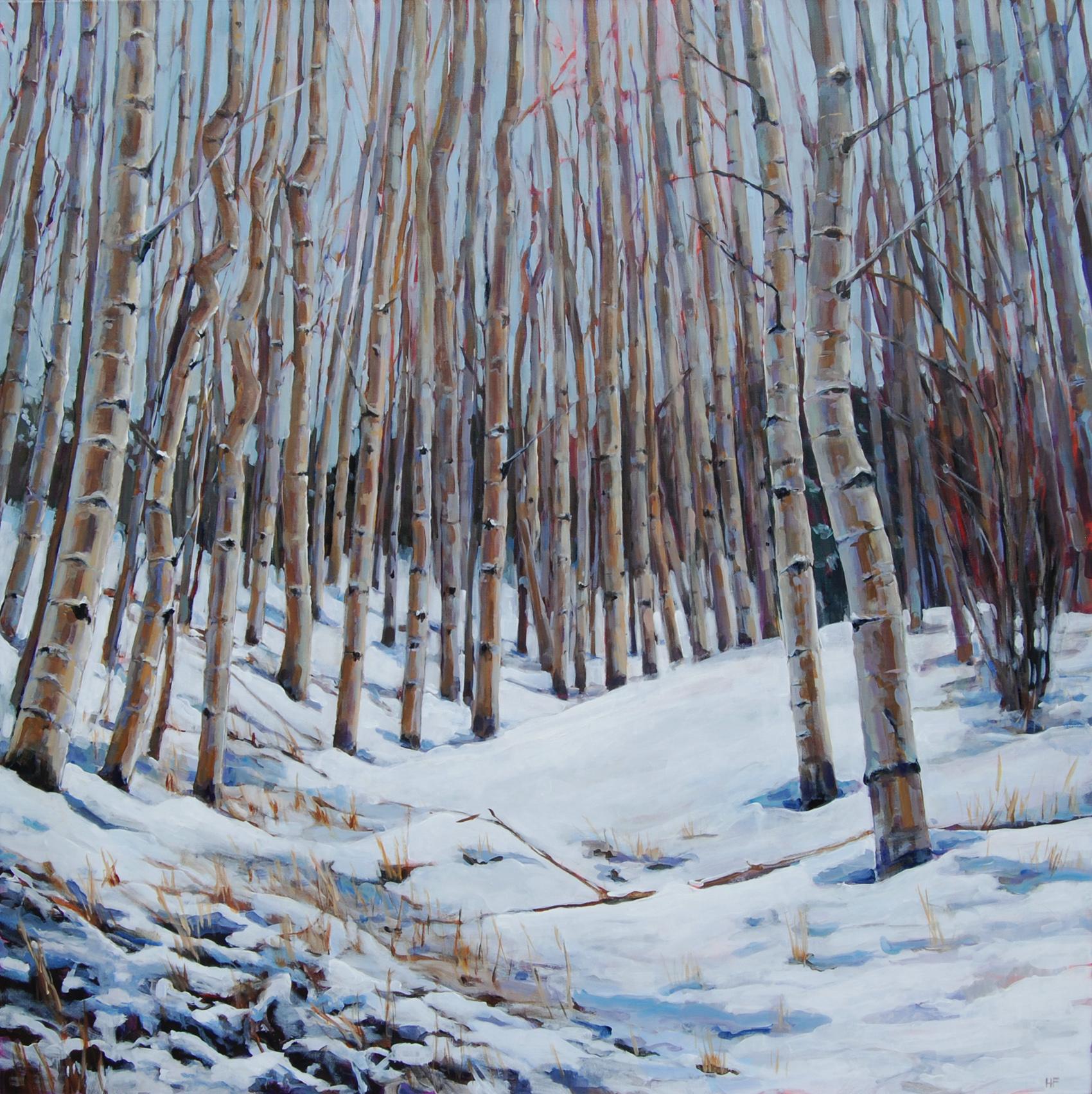 Heather Foster Landscape Painting - Snowy Aspen Grove, Original Painting