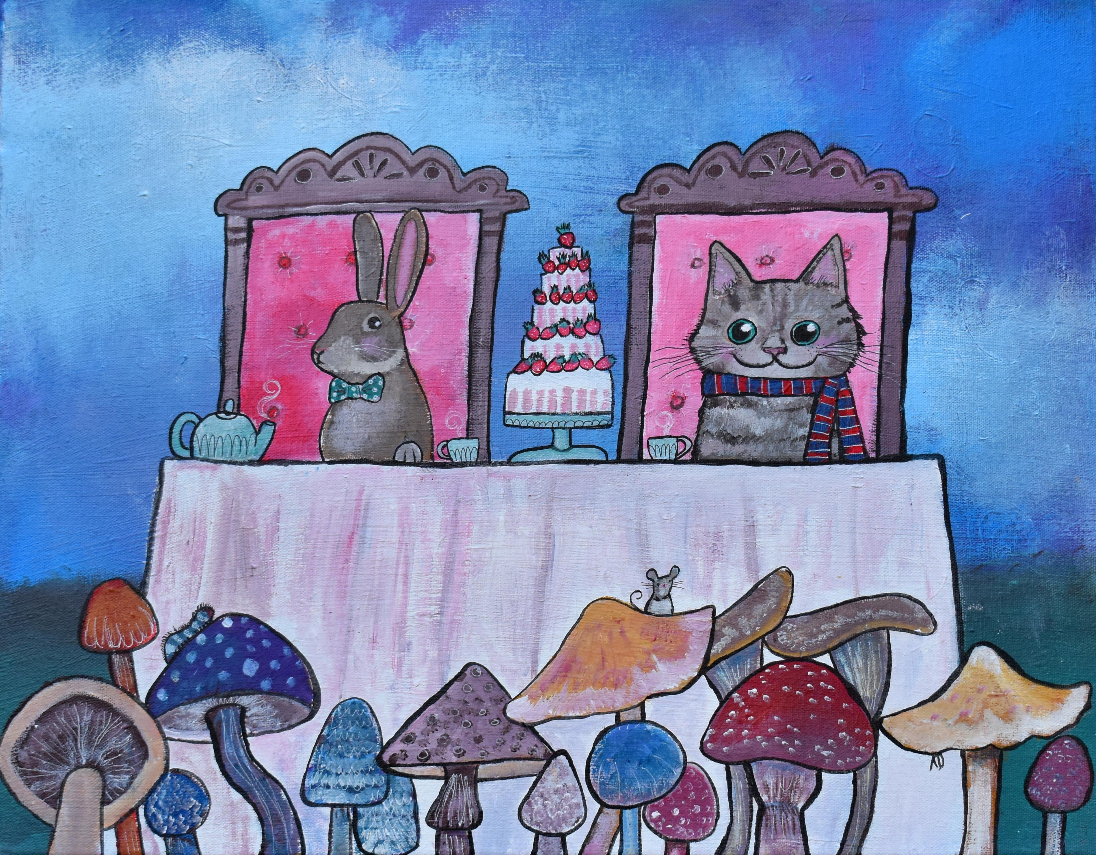 Toadstool Tea Party, Original Painting - Art by Andrea Doss