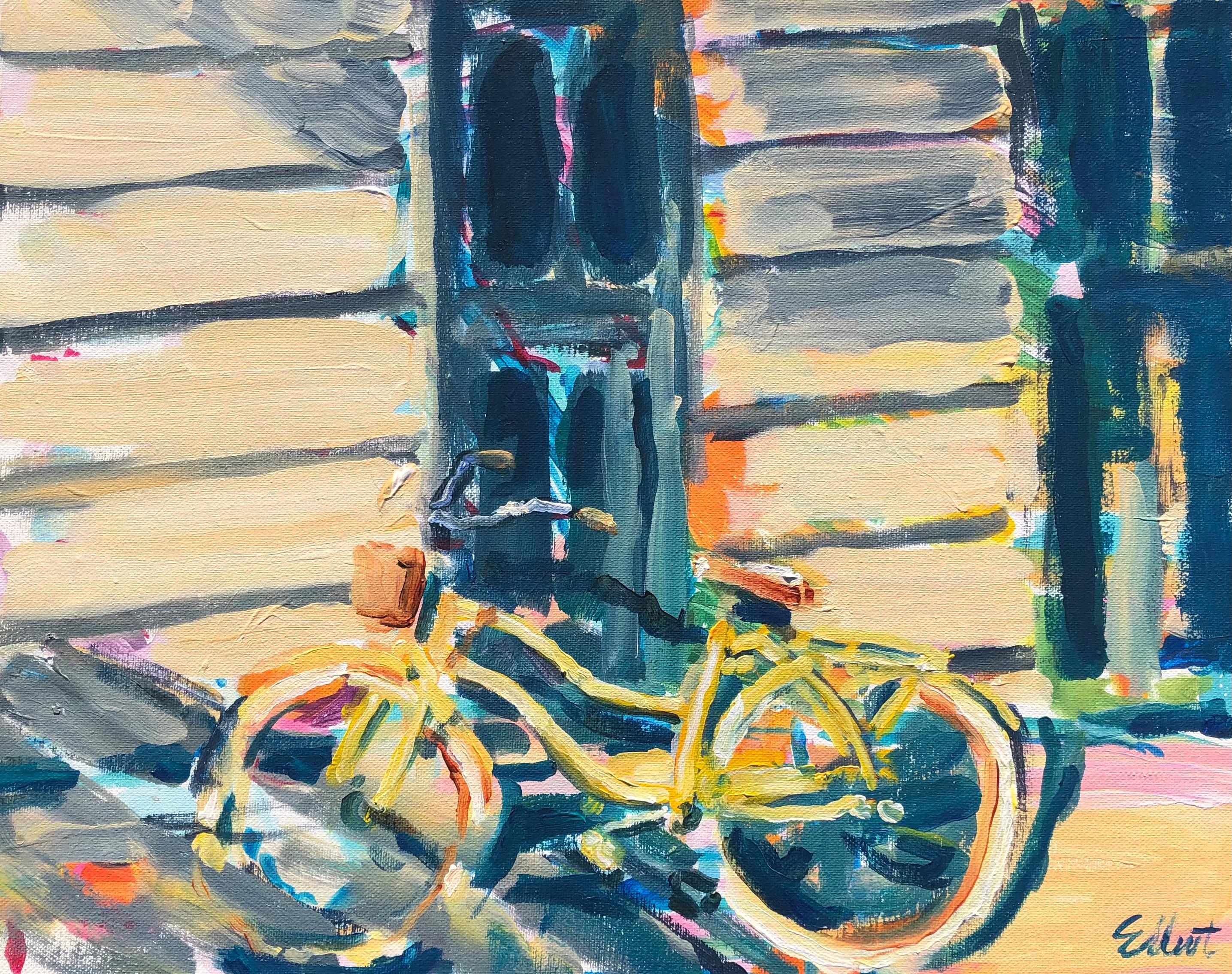 Yellow Bicycle, Original Painting - Art by Elliot Coatney