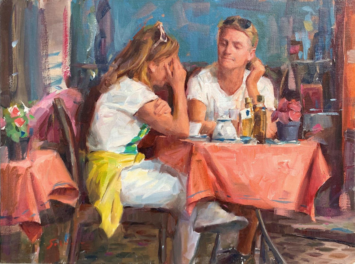 Cafe romain, peinture à l'huile - Art de Jerry Salinas