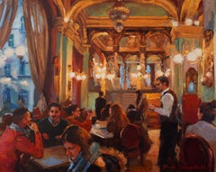 Budapest Cafe in Winter, Oil Painting