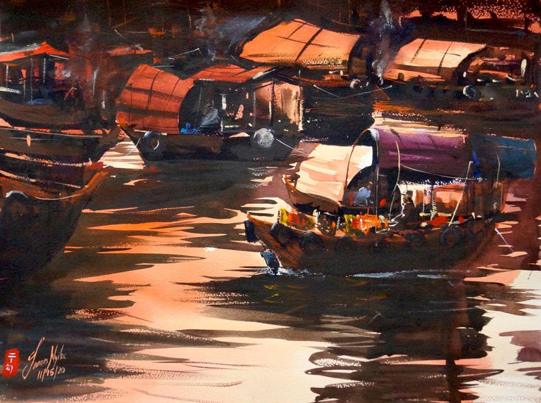 James Nyika Hong Kong The Boat Trader, Original Painting For Sale