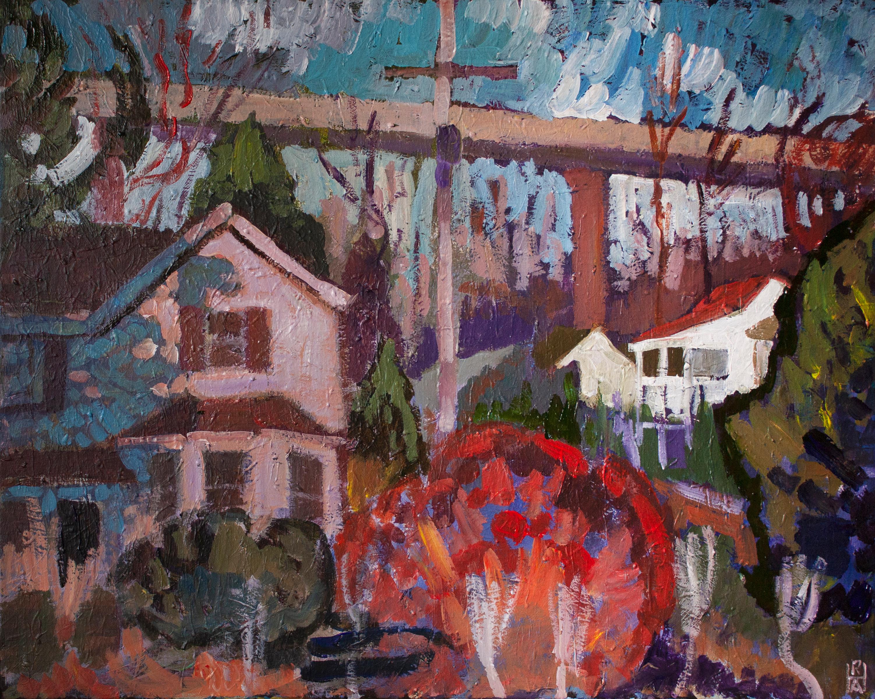 Robert Hofherr Landscape Painting - Houses on Bank Street, Original Painting