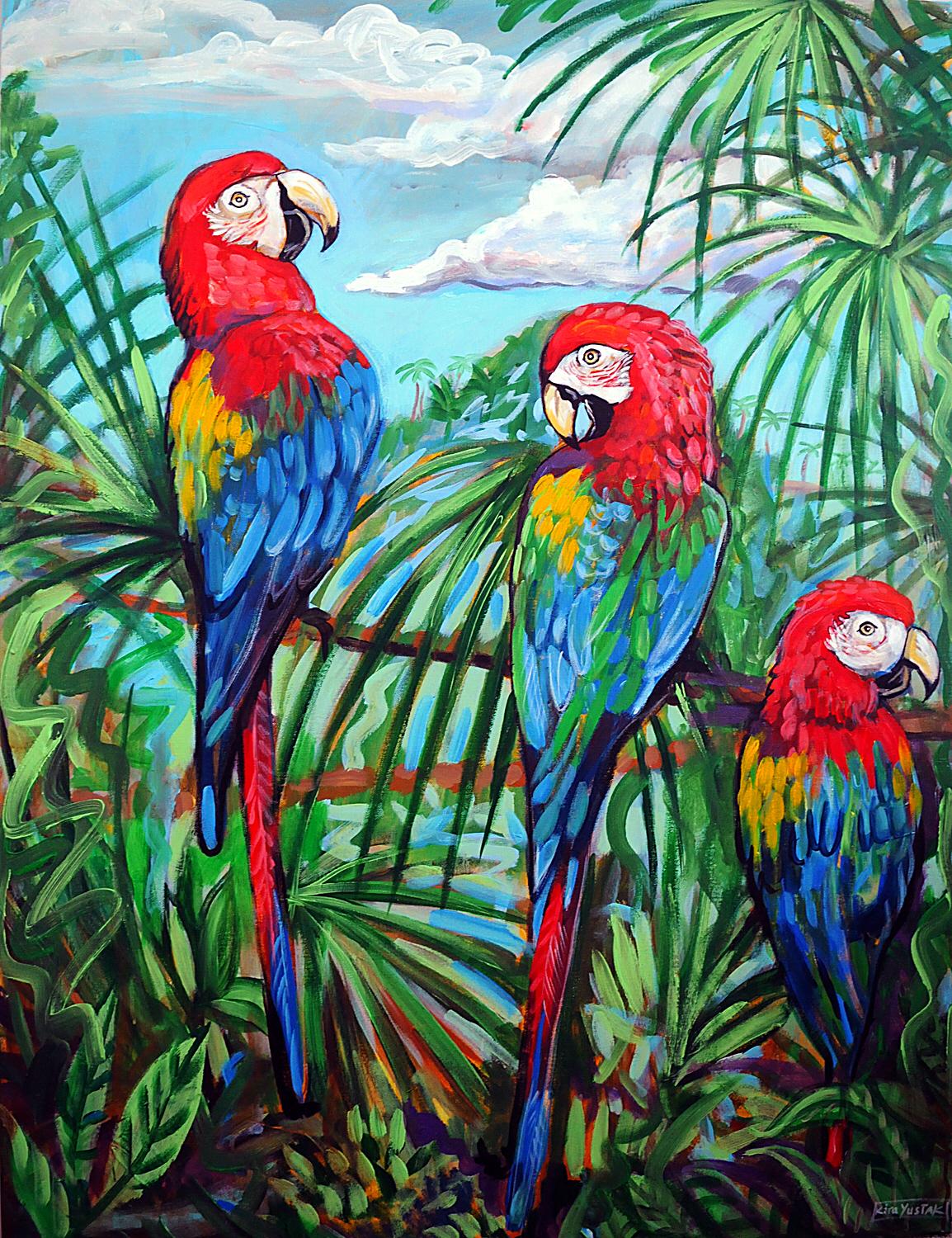 Scarlet Macaws, Original Painting - Art by Kira Yustak