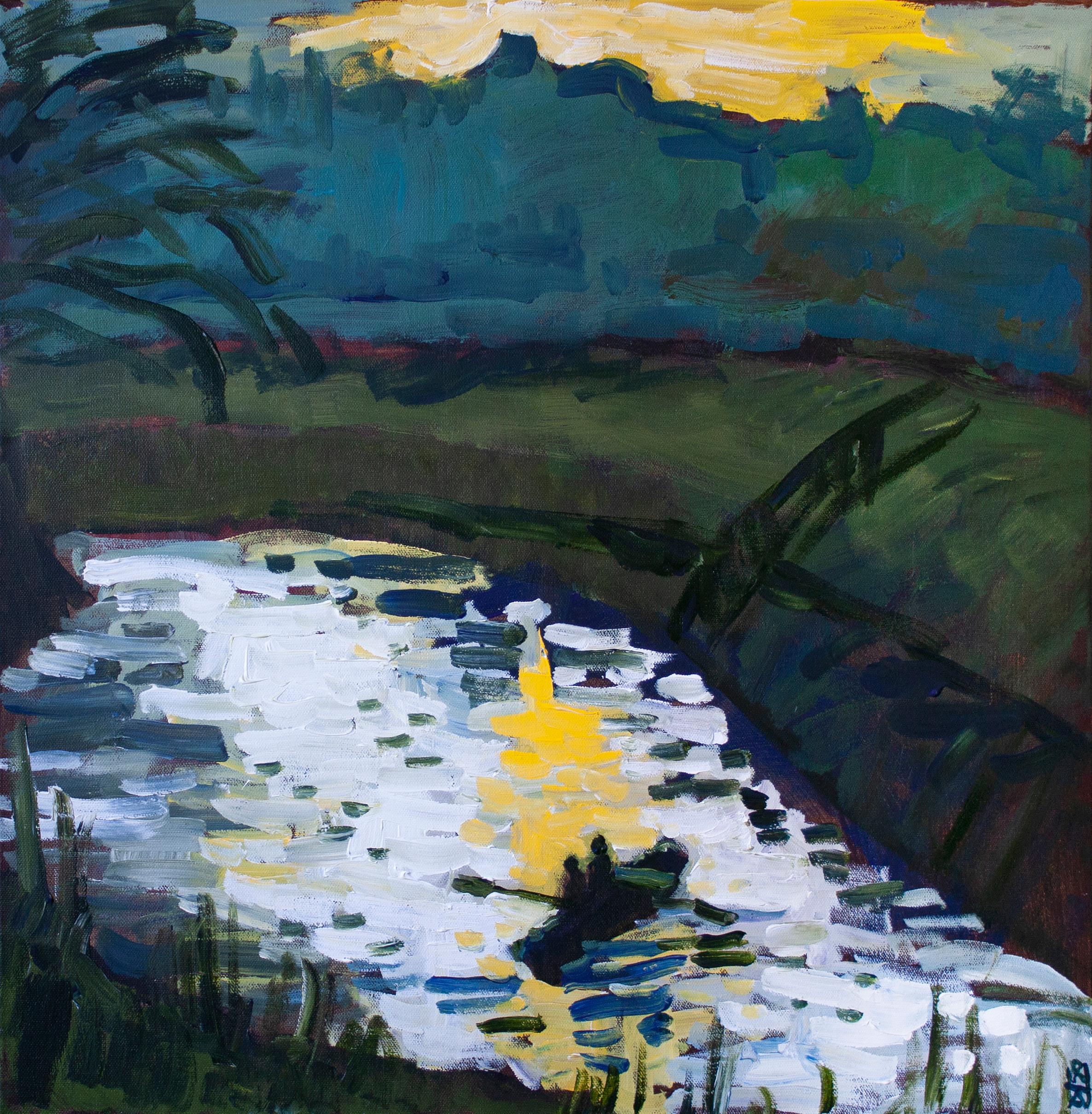 Robert Hofherr Landscape Painting - Boating on the Marsh, Original Painting